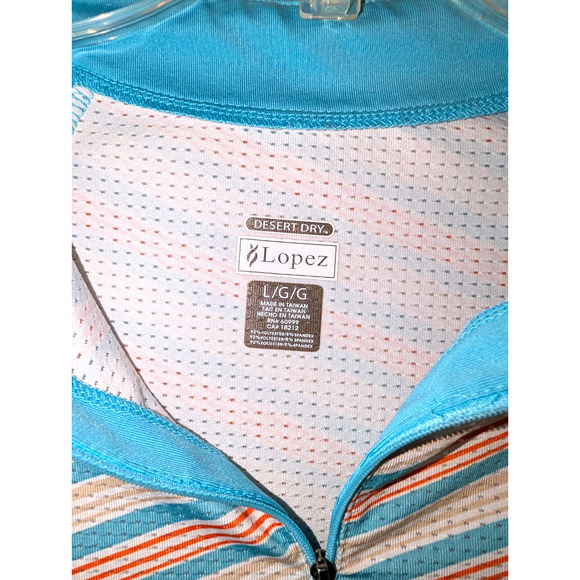 Nancy Lopez Womens Golf Shirt Light Blue Orange Striped Size L Desert Dry - Picture 2 of 5